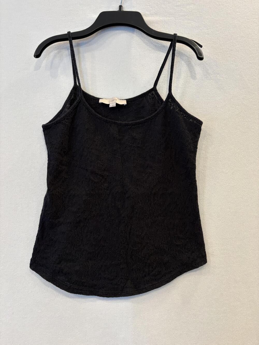 LOFT Tank Top Womens Small Black Paisley Textured Knit Camisole Spaghetti Strap